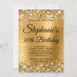 Convite Aniversário de 30 anos Monograma Dourado com brilh