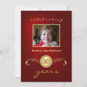 Convite aniversário de 30 anos - Monograma Vermelho e Dou