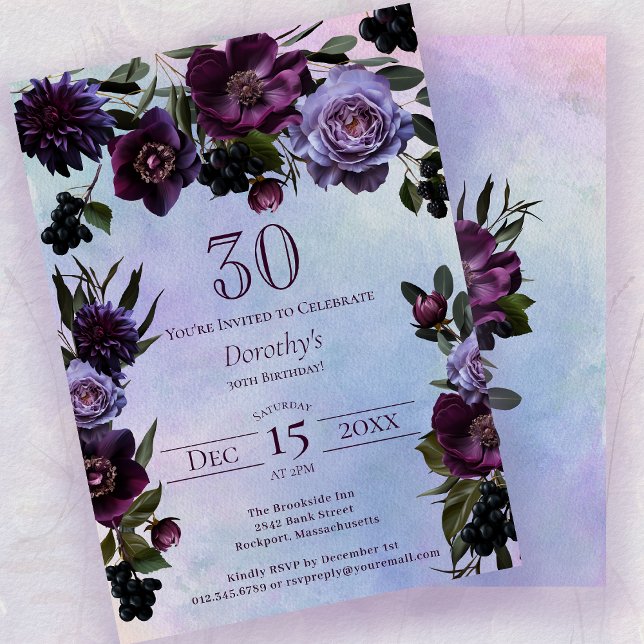 Convite aniversário de 30 anos Moody Purple Gothlower (Criador carregado)