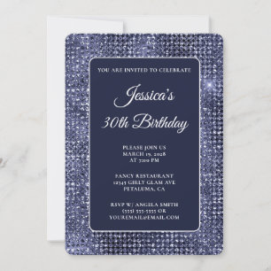 Convite Aniversário de 30 anos Navy Disco Glitter