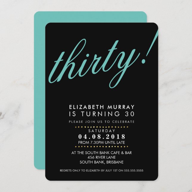Convite Aniversário de 30 anos NEGRITO script INVITE casa  (Frente/Verso)