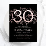 Convite Aniversário de 30 anos negro Dourado Elegante<br><div class="desc">Convite de festas rosa de ouro negro aniversário de 30 anos elegante. Design feminina moderna personalizável, com sotaques botânicos rosas e ouro falso-brilhante-rosa. Simples cartão de convite floral perfeito para uma comemoração de um na moda. Personalize com seus próprios detalhes. Impressos convites Zazzle ou modelo de impressão digital instantânea para...</div>