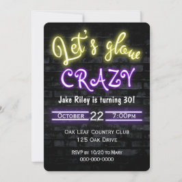 Convite aniversário de 30 anos Neon - Sinal de brilho na p