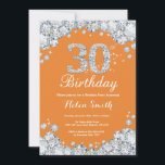 Convite aniversário de 30 anos Orange e Silver Diamond<br><div class="desc">Convite para aniversário de 30 anos. Orange e Silver Rhinestone Diamond. Convidado Elegante Birthday Bash. Aniversário Adulto. Mulheres Aniversário. Homens Aniversário. Para mais personalização,  clique no botão "Personalizar" e use nossa ferramenta de design para modificar este modelo.</div>