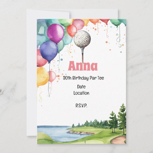 Convite Aniversário de 30 anos Par de Golfe com Balão (Frente)
