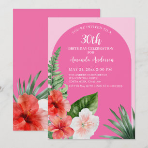 Convite Aniversário de 30 anos Pink Hawaiian
