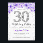Convite aniversário de 30 anos - Prata branca - Roxo<br><div class="desc">design Elegante Convite de festas aniversário de 30 anos em prata brilhante falso,  roxo e branco. Na moda floral com diamantes e rosas. Perfeito para uma comemoração de vidro. Envie-me uma mensagem se precisar de mais personalização.</div>