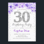 Convite aniversário de 30 anos - Prata branca - Roxo<br><div class="desc">design Elegante Convite de festas aniversário de 30 anos em prata brilhante falso,  roxo e branco. Na moda floral com diamantes e rosas. Perfeito para uma comemoração de vidro. Envie-me uma mensagem se precisar de mais personalização.</div>