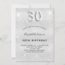 Convite aniversário de 30 anos prata glamourosa