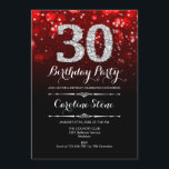 Convite aniversário de 30 anos - Prata Negra Vermelha<br><div class="desc">Convite para aniversário de 30 anos. Elegante design branco preto vermelho com prata brilhante. Aniversário adulto. Apresenta diamantes e fontes de script. Convidado para homens ou mulheres no dia. Perfeito para uma festa de aniversário na moda. Envie-me uma mensagem se precisar de mais personalização.</div>