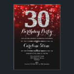 Convite aniversário de 30 anos - Prata Negra Vermelha<br><div class="desc">Convite para aniversário de 30 anos. Elegante design branco preto vermelho com prata brilhante. Aniversário adulto. Apresenta diamantes e fontes de script. Convidado para homens ou mulheres no dia. Perfeito para uma festa de aniversário na moda. Envie-me uma mensagem se precisar de mais personalização.</div>