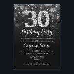 Convite aniversário de 30 anos - Prata preta<br><div class="desc">Convite para aniversário de 30 anos. Design branco preto elegante com prata brilhante falso. Aniversário adulto. Apresenta diamantes e fontes de script. Convidado para homens ou mulheres no dia. Perfeito para uma festa de aniversário na moda. Envie-me uma mensagem se precisar de mais personalização.</div>