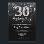 Convite aniversário de 30 anos - Prata preta<br><div class="desc">Convite para aniversário de 30 anos. Design branco preto elegante com prata brilhante falso. Aniversário adulto. Apresenta diamantes e fontes de script. Convidado para homens ou mulheres no dia. Perfeito para uma festa de aniversário na moda. Envie-me uma mensagem se precisar de mais personalização.</div>