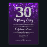 Convite aniversário de 30 anos - Prata roxa<br><div class="desc">Convite para aniversário de 30 anos. Elegante design branco roxo com prata brilhante. Aniversário adulto. Apresenta diamantes e fontes de script. Convidado para homens ou mulheres no dia. Perfeito para uma festa de aniversário na moda. Envie-me uma mensagem se precisar de mais personalização.</div>