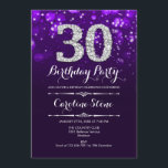 Convite aniversário de 30 anos - Prata roxa<br><div class="desc">Convite para aniversário de 30 anos. Elegante design branco roxo com prata brilhante. Aniversário adulto. Apresenta diamantes e fontes de script. Convidado para homens ou mulheres no dia. Perfeito para uma festa de aniversário na moda. Envie-me uma mensagem se precisar de mais personalização.</div>
