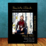 Convite aniversário de 30 anos preto<br><div class="desc">Um convite aniversário de 30 anos moderno e minimalista. Nossa coleção de designs de convites de aniversário elegantes significa que você pode garantir a RSVP. Os modernos toques de design preto e ouro são sutis para deixar a radiância da sua fotografia brilhar.</div>