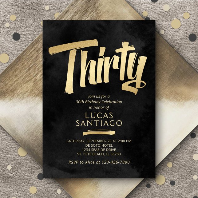 Convite aniversário de 30 anos preto Dourado (Criador carregado)