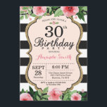 Convite aniversário de 30 anos. Preto Dourado Floral<br><div class="desc">aniversário de 30 anos convite para mulheres. Convidar Festa de aniversário Preta e Dourada. Dourada Glitter. Flor Floral Cor de Água Rosa. Black and White Stripes. Digital Imprimível.
Para mais personalização,  clique no botão "Personalizar" e use a ferramenta design para modificar este modelo.</div>