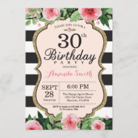 aniversário de 30 anos. Preto Dourado Floral