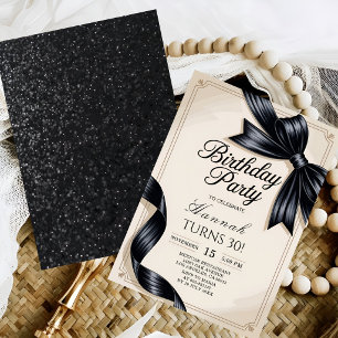 Convite Aniversário de 30 anos Preto e Branco Elegante