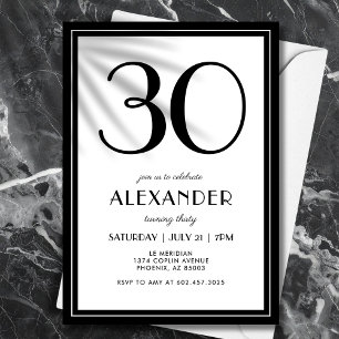 Convite Aniversário de 30 anos Preto e Branco Minimalista