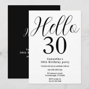 Convite Aniversário de 30 anos Preto e Branco Minimalista