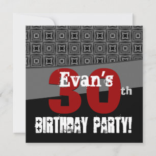 Convite Aniversário de 30 anos Preto e Branco Padrão para