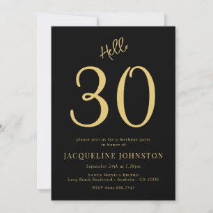 Convite aniversário de 30 anos, preto e Dourado