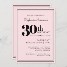 Aniversário de 30 anos preto e rosa moderno simple