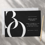 Convite Aniversário de 30 anos preto minimalista moderno<br><div class="desc">Convite aniversário de 30 anos minimalista moderno,  com design simples com tipografia quic e roteiro elegante.</div>