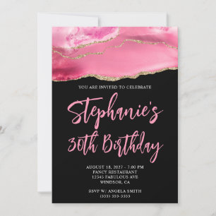 Convite Aniversário de 30 anos preto rosa e Dourado