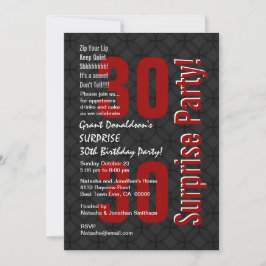 Convite aniversário de 30 anos preto Vermelho branco SURPR