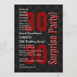 Convite aniversário de 30 anos preto Vermelho branco SURPR
