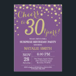 Convite aniversário de 30 anos Purple e Diamante Dourado s<br><div class="desc">Convite para aniversário de 30 anos surpresa com fundo de diamante brilhante roxo e Dourado. Dourado Confetti. Aniversário Adulto. Homens ou Mulheres Aniversário. Para mais personalização,  clique no botão "Personalizar" e use a ferramenta design para modificar este modelo.</div>