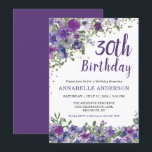 Convite aniversário de 30 anos Purple Floral Dourado Ponto<br><div class="desc">aniversário de 30 anos Violet Floral Floral Floral,  Violet,  Dourado Confetti Invitation O design apresenta uma linda cor d'água,  púrpura escura e flores violetas.</div>