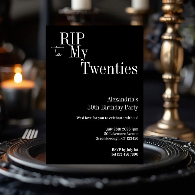 Convite aniversário de 30 anos RIP 20s Black and White Par (Criador carregado)