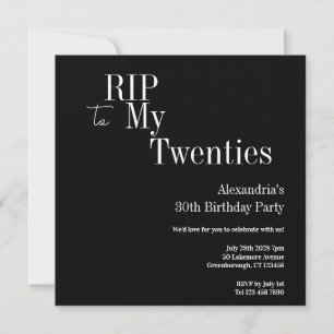 Convite Aniversário de 30 anos RIP 20s Festa Preto e Branc