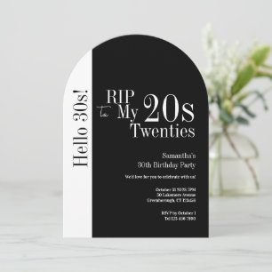 Convite Aniversário de 30 anos RIP 20s Olá 30s Festa Preto
