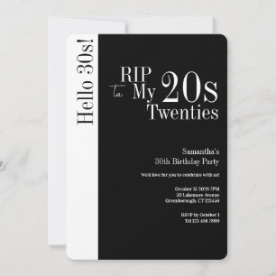 Convite Aniversário de 30 anos RIP 20s Olá 30s Festa Preto