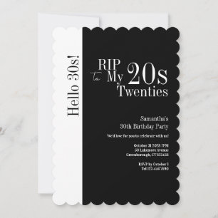 Convite Aniversário de 30 anos RIP 20s Olá 30s Festa Preto