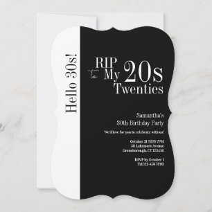 Convite Aniversário de 30 anos RIP 20s Olá 30s Festa Preto