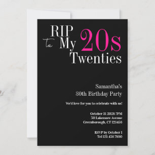 Convite aniversário de 30 anos RIP de 20s Parte Preta e Ro