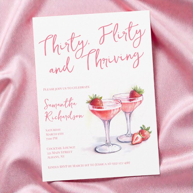 Convite Aniversário de 30 anos rosa 300 e emocionante (Thirty Flirty and Thriving Pink 30th Birthday Invitation)