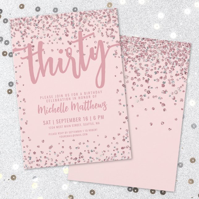 Convite Aniversário de 30 anos Rosa Corado (Blush Pink 30th Birthday Invitation)