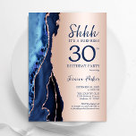 Convite aniversário de 30 anos rosa Dourada Blue Agate Sur<br><div class="desc">Marinho azul e rosa dourado agate convite de festas surpresa. Elegante design moderno com cor azul-real de água agate marble geode background, faux glitter rosa gold e typografia script font. Trendy convida o cartão perfeito para uma comemoração de dia das mulheres na moda. Impressos convites Zazzle ou modelo de impressão...</div>