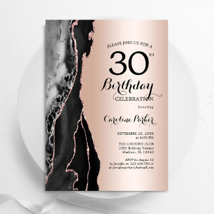 Convite aniversário de 30 anos rosa Dourado de Agato Preto