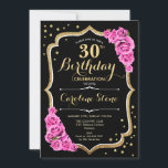 Convite Aniversário de 30 anos Rosa Dourado Preto<br><div class="desc">Convite de festas preto Dourado de aniversário de 30 anos rosa. Design elegante em ouro preto e rosa. Possui fonte de script na moda, rosas cor-de-rosa, ouro brilhante falso e confetti. Perfeito para uma festa de aniversário de vidro. Personalize com seus próprios detalhes. Pode ser personalizado para qualquer idade! Impressos...</div>
