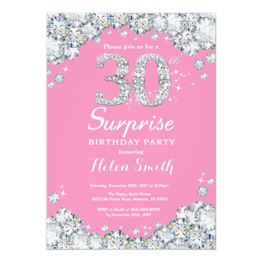 Convite Aniversario De 30 Anos Rosa E Diamante De Prata Su Zazzle Com Br