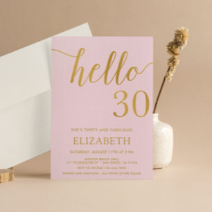 Convite aniversário de 30 anos rosa e Dourado Alô 30