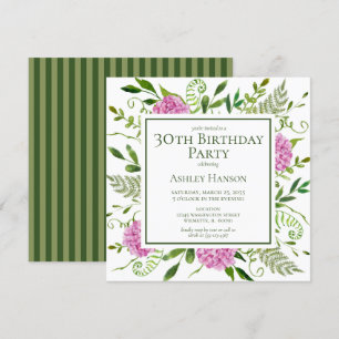 Convite aniversário de 30 anos Rosa Hydrangeas Floral